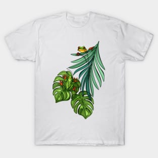 Minimalistic Continuous Line Tropical Frogs T-Shirt